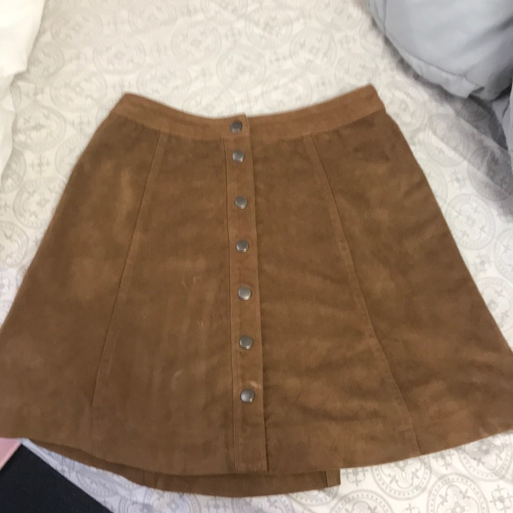 Brown button up suede skirt